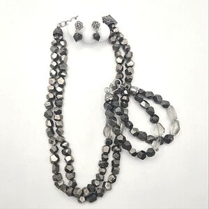 Daidra Design Pyrite Stone, Gunmetal Nugget Necklace, Earrings & Bracelet Set